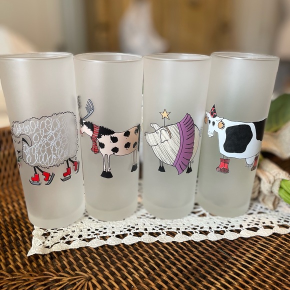 Set of 4 Darington Holiday Farm Animals Frosted Highball Glasses - Picture 1 of 6